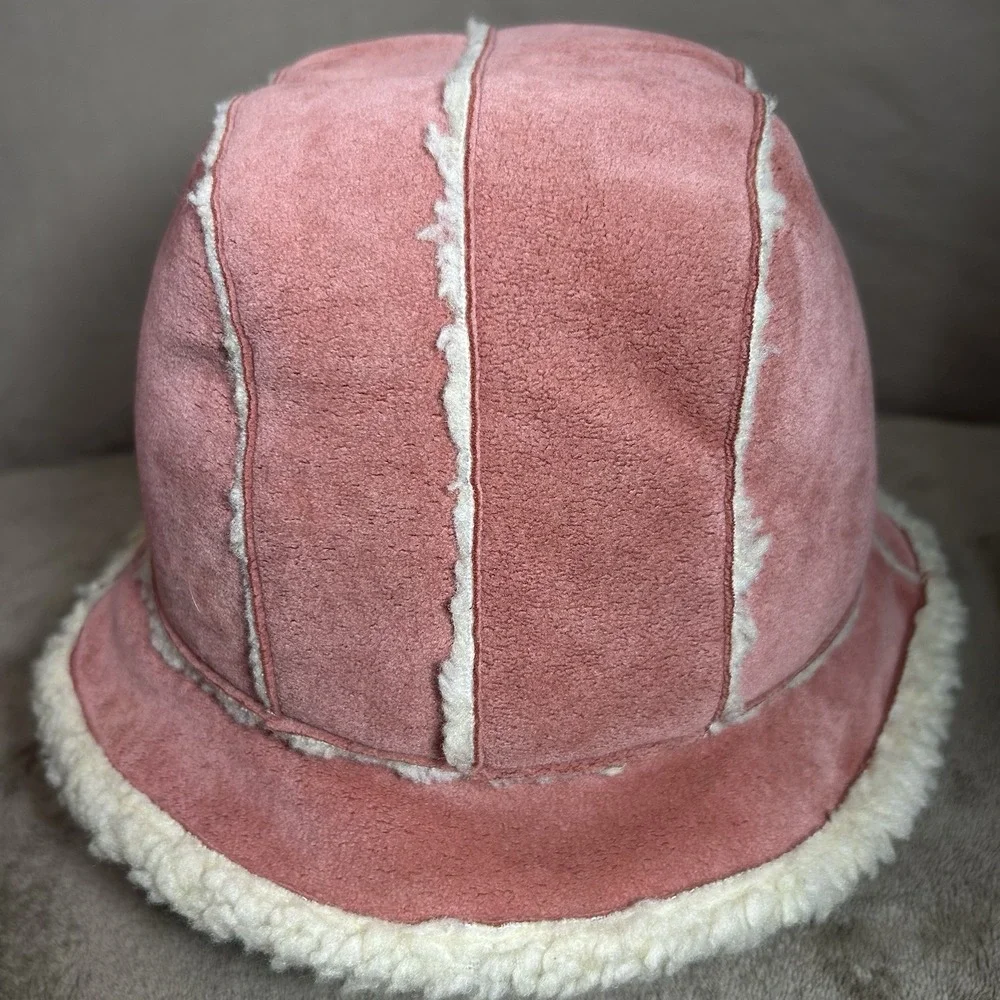 San Diego Hat Co Womens Pink Faux Shearling Bucket Hat 57cm Winter Cloche